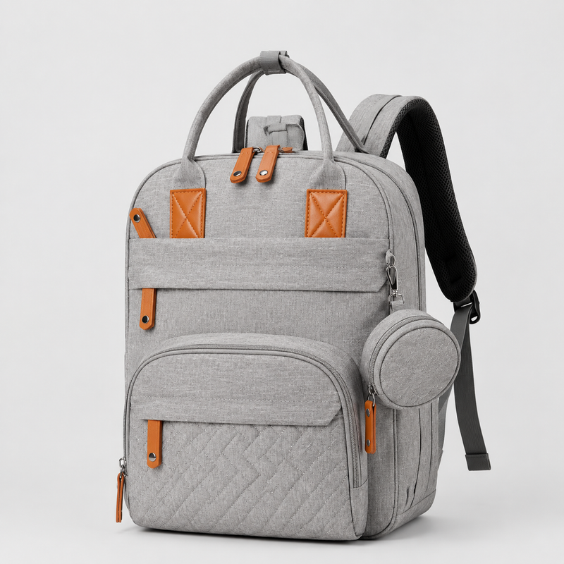 Mira Diaper Bag Backpack with Changing Pad & USB Port - Light Grey
