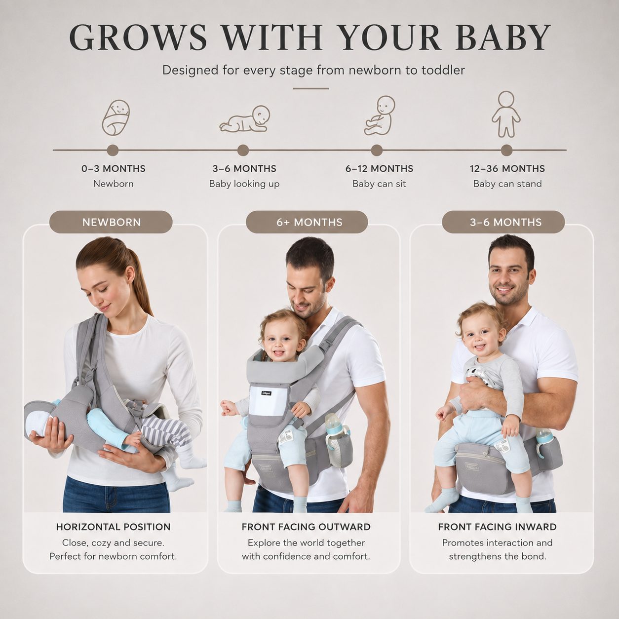 Alba Hip Seat Baby Carrier, 4 Carry Positions