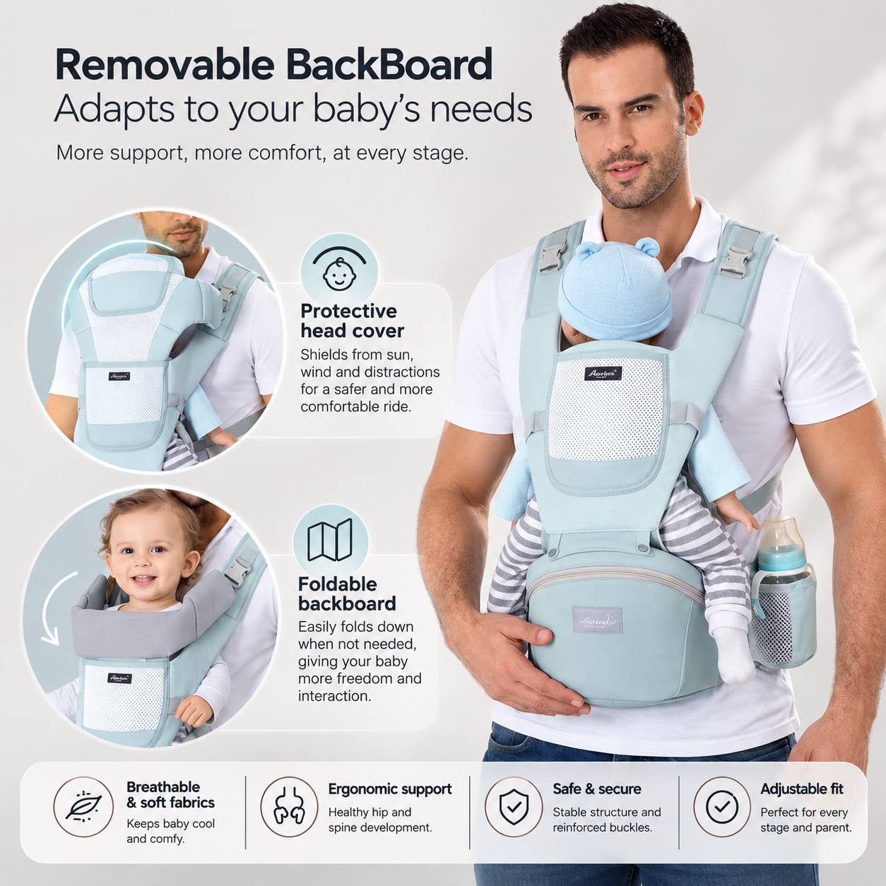 Alba Hip Seat Baby Carrier, 4 Carry Positions
