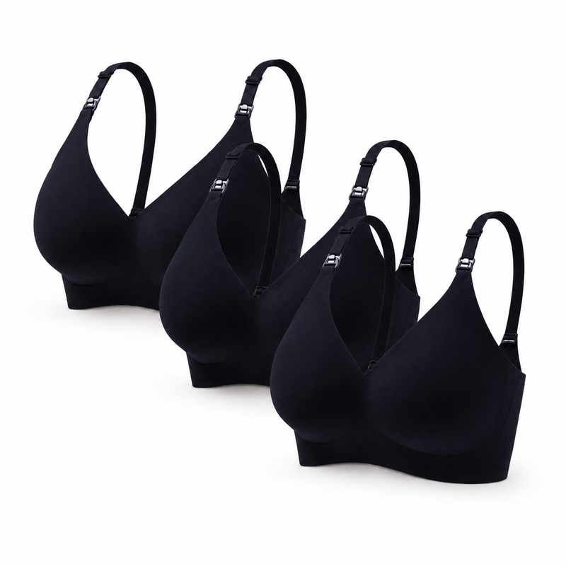 Set of 3 Soft Nursing Bras - All Black