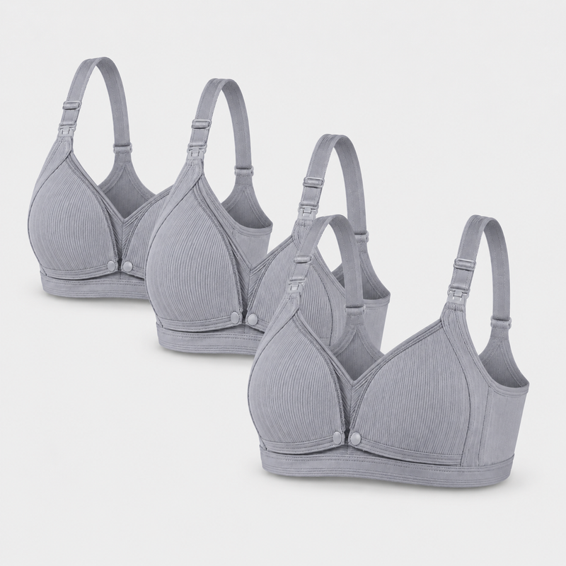 Cotton Nursing Bra Maternity Wireless Support - Set of 3 - All Gray
