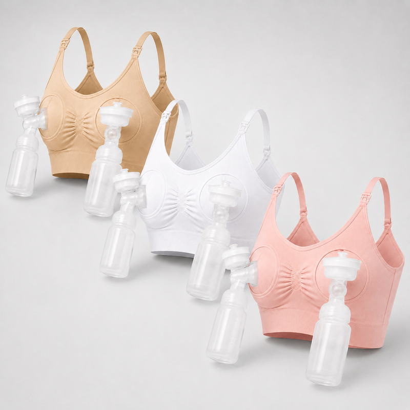 Hands-Free Pumping Bra Women Wireless Adjustable - Set of 3 - White + Beige + Pink