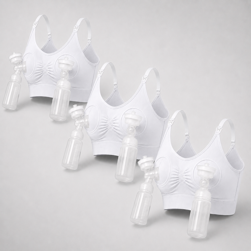 Hands-Free Pumping Bra Women Wireless Adjustable - Set of 3 - All White