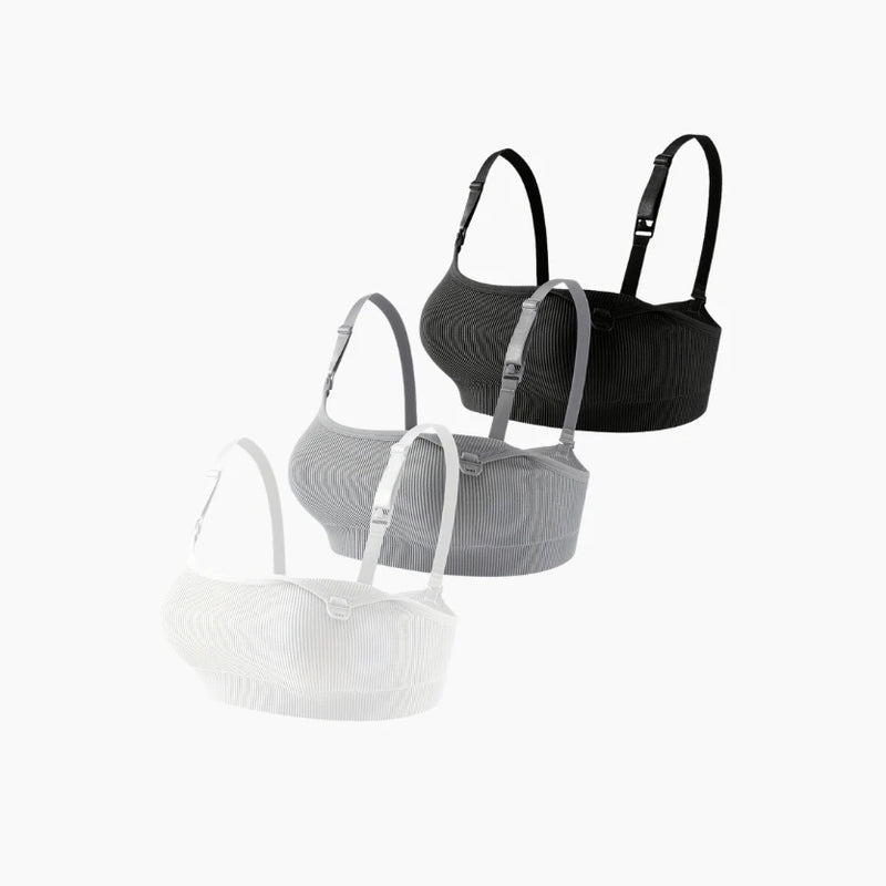 Set of 3 Ribbed Nursing Bras - BLACK + GRAY + WHITE