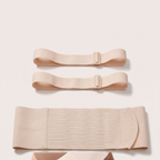 Beige maternity support belt laid flat with its two adjustable straps — Alma Maternity Support Belt — NAEVII#Color_Beige