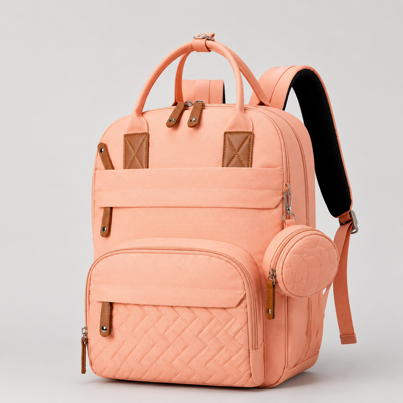 Mira Diaper Bag Backpack with Changing Pad & USB Port - Pink