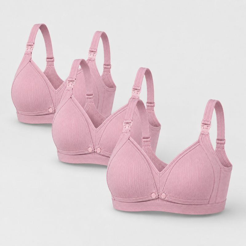 Cotton Nursing Bra Maternity Wireless Support - Set of 3 - All Pink