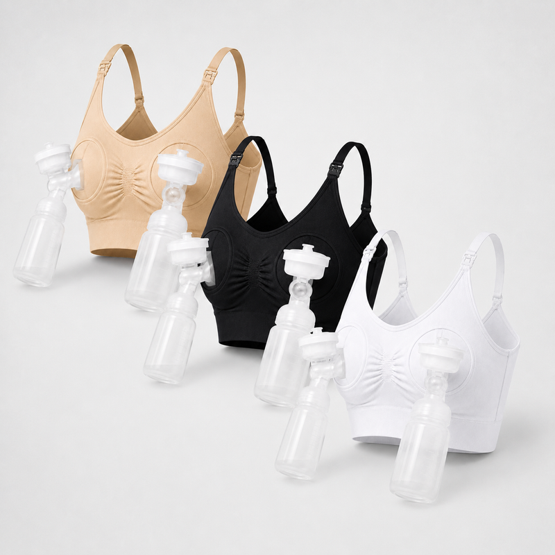 Hands-Free Pumping Bra Women Wireless Adjustable - Set of 3 - White + Beige + Black
