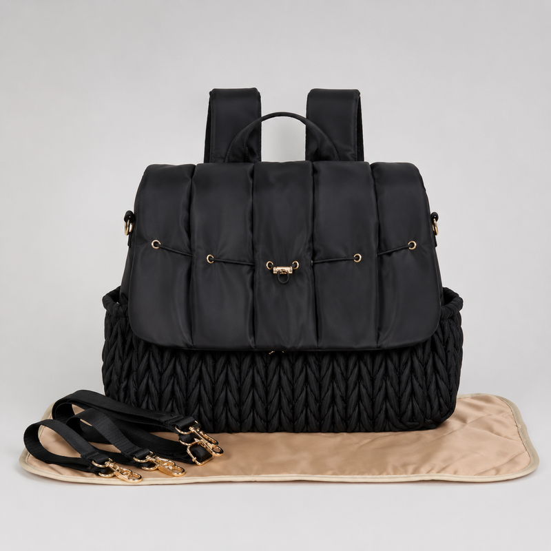 Elara Diaper Bag Backpack, Quilted & Insulated - Black