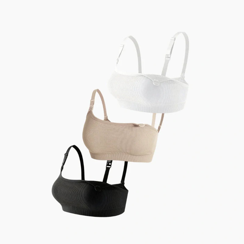 Set of 3 Ribbed Nursing Bras - WHITE + BEIGE + BLACK