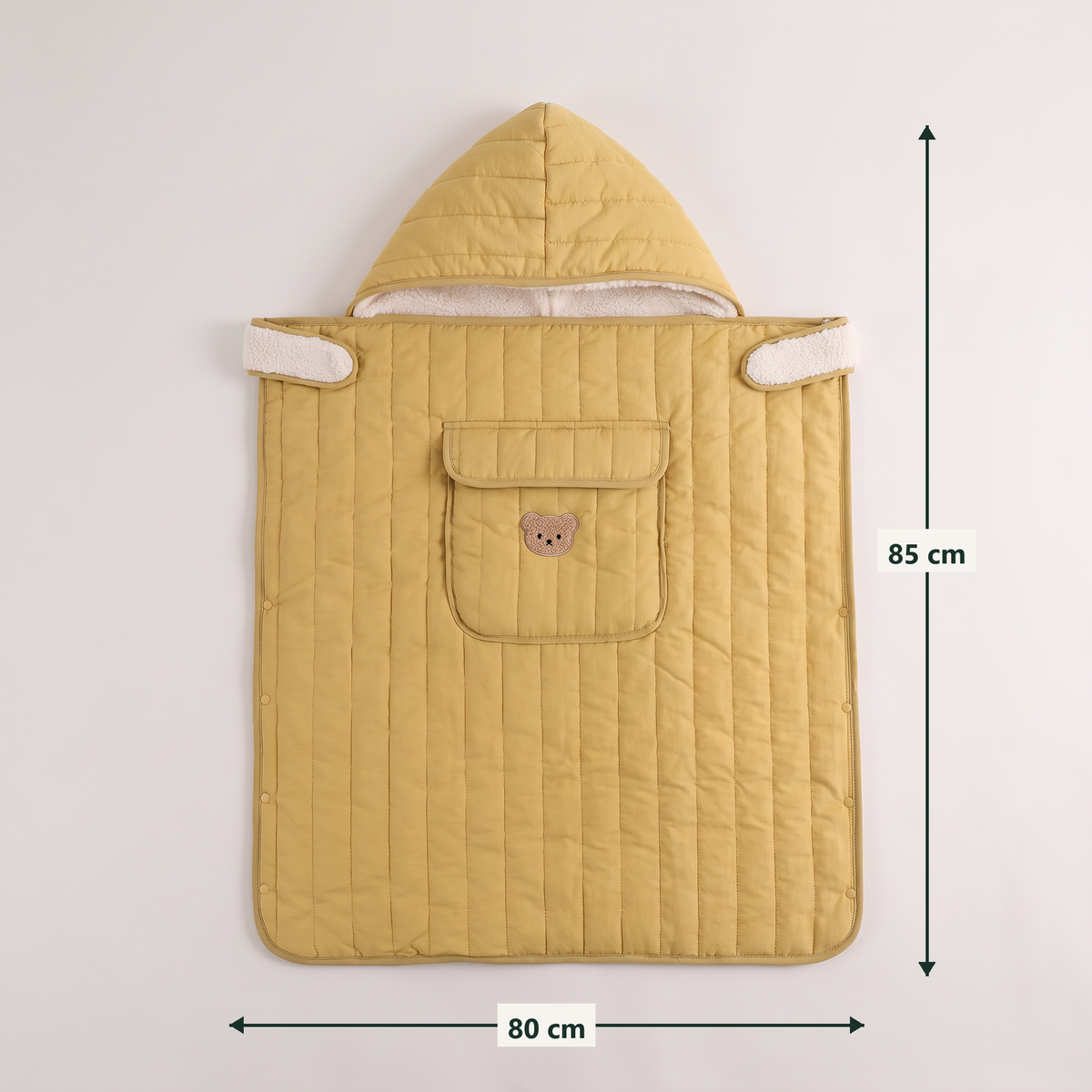 Flat measurements, 80 cm wide and 85 cm long — Orla Babywearing Cover — NAEVII#Color_Butter