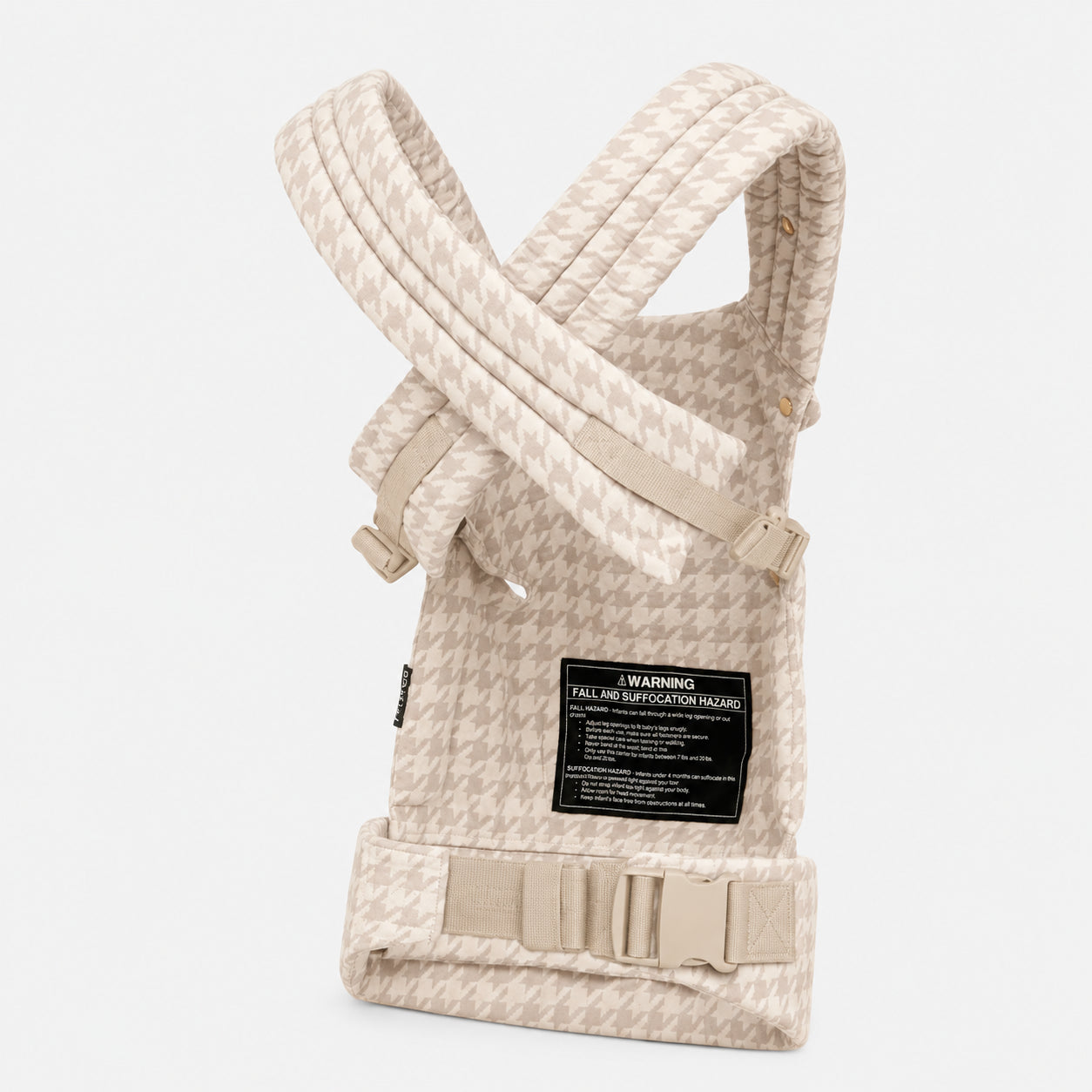 NAEVII Limitless Baby Carrier in Neutral Houndstooth, back view with crossable straps and waist buckle#Color_Neutral Houndstooth