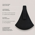 NAEVII Toddler Sling Carrier in black, features: crafted from 100% cotton, lightweight and folds up small for travel, rounded seat design for comfort and safety, suitable from 9 months to 4 years up to 20 kg#Color_Black