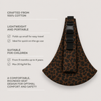 NAEVII Toddler Sling Carrier in brown leopard print, features: crafted from 100% cotton, lightweight and folds up small for travel, rounded seat design for comfort and safety, suitable from 9 months to 4 years up to 20 kg#Color_Brown Leopard