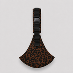NAEVII Toddler Sling Carrier in brown leopard print laid flat, full length with padded shoulder strap, side release buckle and rounded seat#Color_Brown Leopard