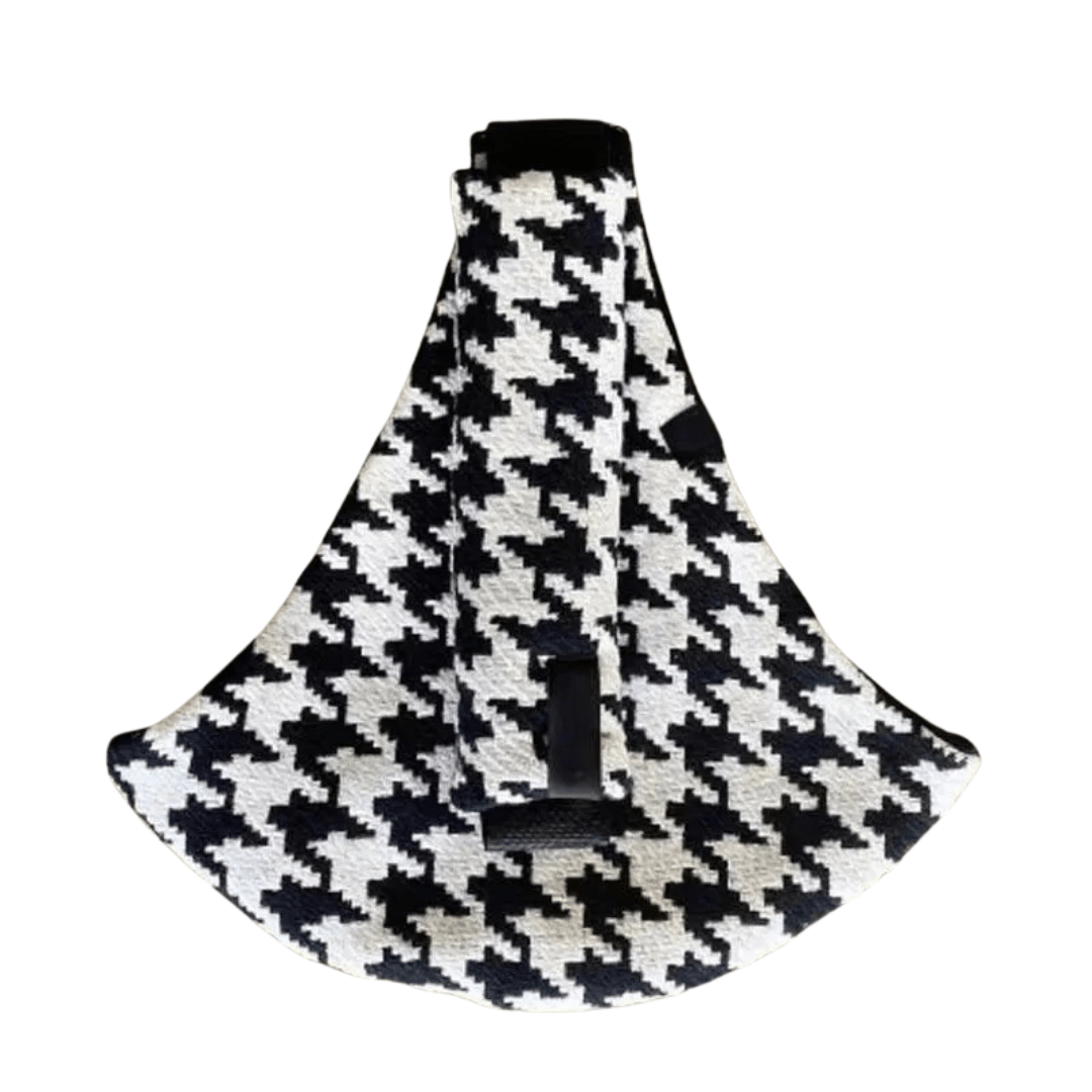 NAEVII Toddler Sling Carrier in black and white Houndstooth shown on its own, padded shoulder strap and adjustable slide buckle#Color_Houndstooth